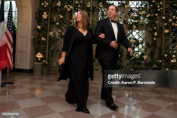 Republican National Committee Chair Ronna McDaniel and her husband Patrick arrive at the White House for a state dinner April 24, 2018 in Washington,...