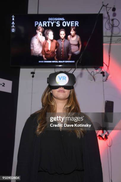 Guests attend Diageo "Decisions: Partys Over" Virtual Reality Premiere Event at VR World on April 24, 2018 in New York City.