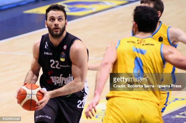 Stefano Gentile of Segafredo competes with Giampaolo Ricci Vanoli during the LBA LegaBasket of Serie A match between Vanoli Cremona and Virtus...