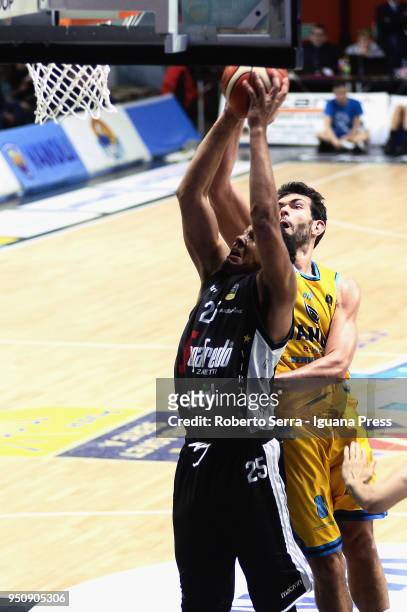 Kenny Lawson of Segafredo competes with Giampaolo Ricci of Vanoli during the LBA LegaBasket of Serie A match between Vanoli Cremona and Virtus...