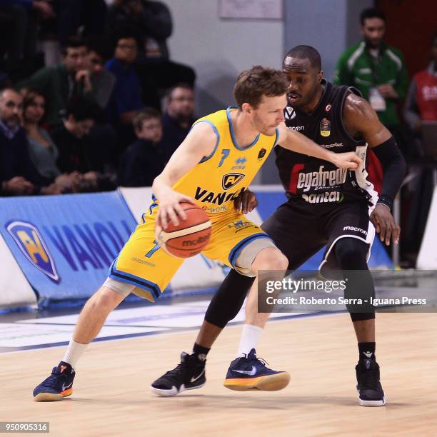 Travis Diener of Vanoli competes with Oliver Lafayette of Segafredo during the LBA LegaBasket of Serie A match between Vanoli Cremona and Virtus...