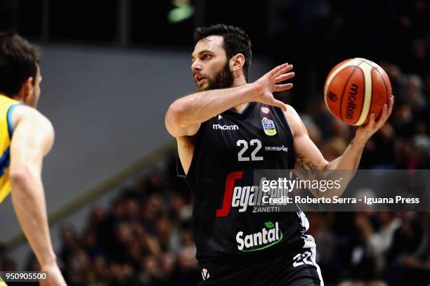 Stefano Gentile of Segafredo in action during the LBA LegaBasket of Serie A match between Vanoli Cremona and Virtus Segafredo Bologna at PalaRadi on...