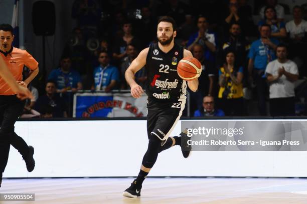 Stefano Gentile of Segafredo in action during the LBA LegaBasket of Serie A match between Vanoli Cremona and Virtus Segafredo Bologna at PalaRadi on...