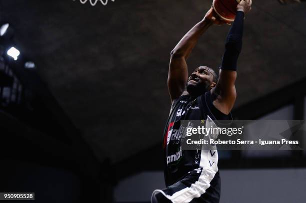 Marcus Slaughter of Segafredo in action during the LBA LegaBasket of Serie A match between Vanoli Cremona and Virtus Segafredo Bologna at PalaRadi on...