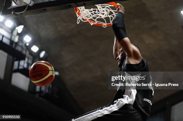 Marcus Slaughter of Segafredo in action during the LBA LegaBasket of Serie A match between Vanoli Cremona and Virtus Segafredo Bologna at PalaRadi on...