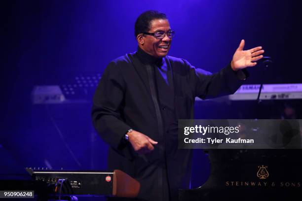 Herbie Hancock performs at the International Jazz Day Concert, New Orleans Tricentennial at the Orpheum Theater on April 22, 2018 in New Orleans,...