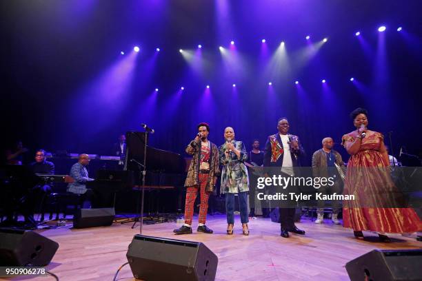 Herbie Hancock, Bilal, Patti Austin, Philip Bailey, and Ledisi perform at the International Jazz Day Concert, New Orleans Tricentennial at the...