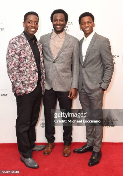 Chinaza Uche, Faraday Okoro and Antonio J Bell attend the screening of "Nigerian Prince" during the 2018 Tribeca Film Festival at Cinepolis Chelsea...