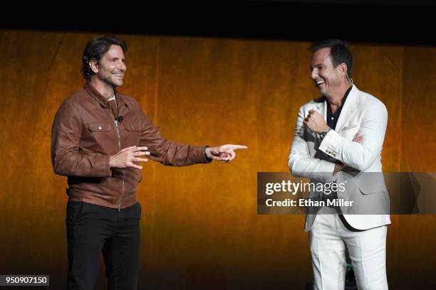 Actors Bradley Cooper and Will Arnett speak onstage during CinemaCon 2018 Warner Bros. Pictures Invites You to The Big Picture, an Exclusive...