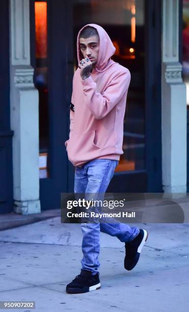 Singer Zayn Malik is seen leaving Gigi Hadid's home a day after her birthday in Soho on April 24, 2018 in New York City.