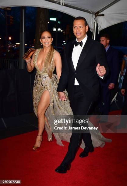 Jennifer Lopez and Alex Rodriguez are seen in Columbus Circle on their way to the 2018 Time 100 Gala on April 24, 2018 in New York City.