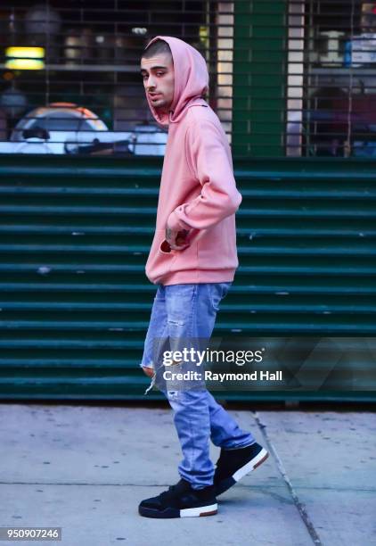 Singer Zayn Malik is seen leaving Gigi Hadid's home a day after her birthday in Soho on April 24, 2018 in New York City.