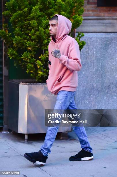 Singer Zayn Malik is seen leaving Gigi Hadid's home a day after her birthday in Soho on April 24, 2018 in New York City.