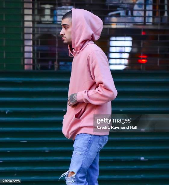 Singer Zayn Malik is seen leaving Gigi Hadid's home a day after her birthday in Soho on April 24, 2018 in New York City.