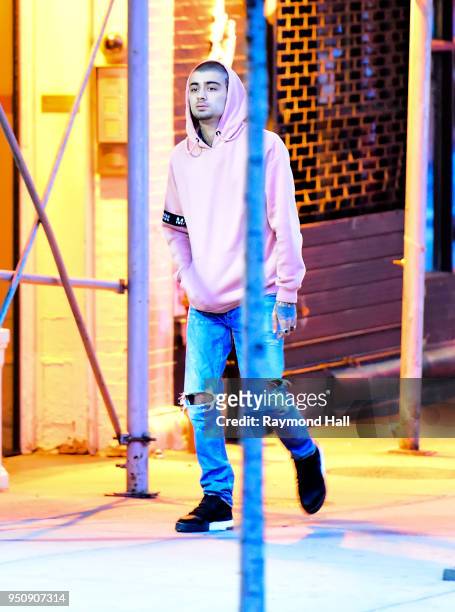 Singer Zayn Malik is seen leaving Gigi Hadid's home a day after her birthday in Soho on April 24, 2018 in New York City.