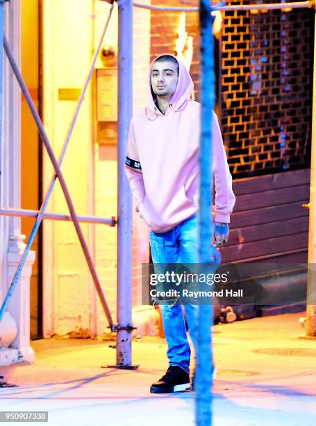 Singer Zayn Malik is seen leaving Gigi Hadid's home a day after her birthday in Soho on April 24, 2018 in New York City.