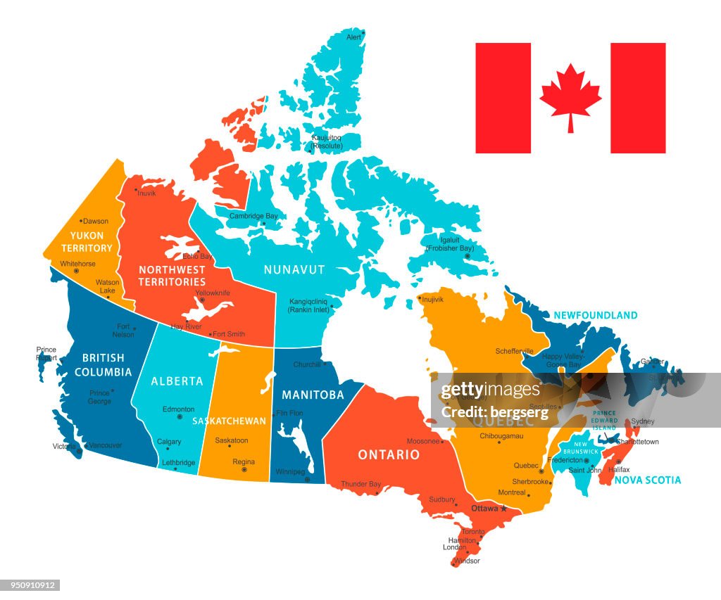 Retro kleurkaart van Canada. Vectorillustratie