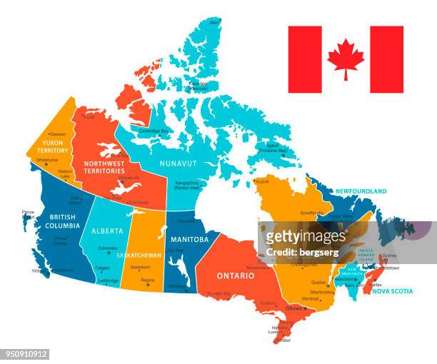 加拿大復古彩色地圖。向量插圖 - québec 幅插畫檔、美工圖案、卡通及圖標