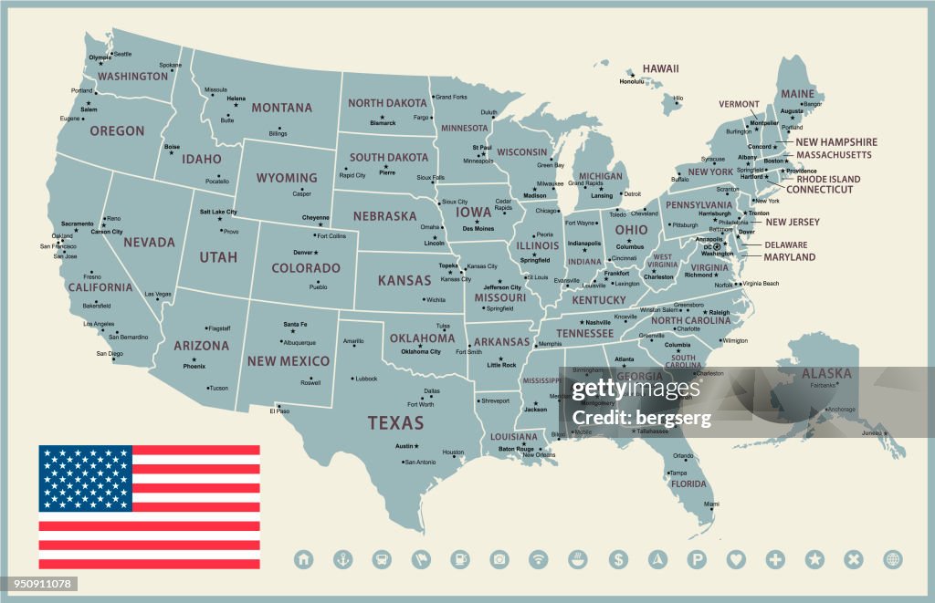 USA Map. Vintage Vector Illustration