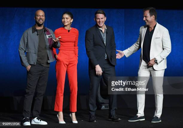 Actors Common, Zendaya, Channing Tatum and Will Arnett speak onstage during CinemaCon 2018 Warner Bros. Pictures Invites You to The Big Picture, an...