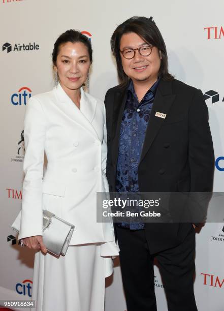 Michelle Yeoh and novelist Kevin Kwan attend the 2018 Time 100 Gala at Jazz at Lincoln Center on April 24, 2018 in New York City.