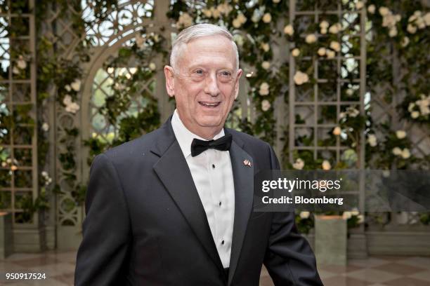 Jim Mattis, U.S. Secretary of defense, arrives for a state dinner in honor of French President Emanuel Macron at the White House in Washington, D.C.,...