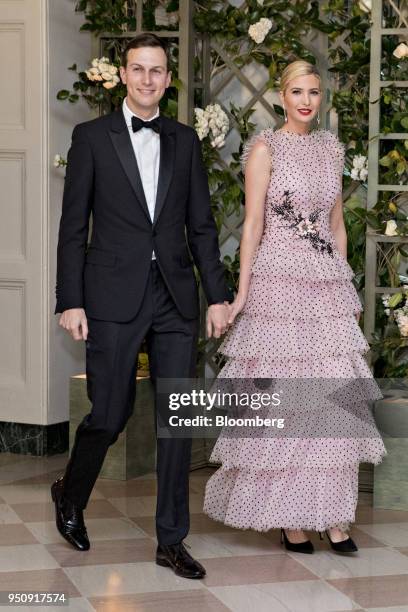 Ivanka Trump, assistant to U.S. President Donald Trump, right, and Jared Kushner, senior White House adviser, arrive for a state dinner in honor of...