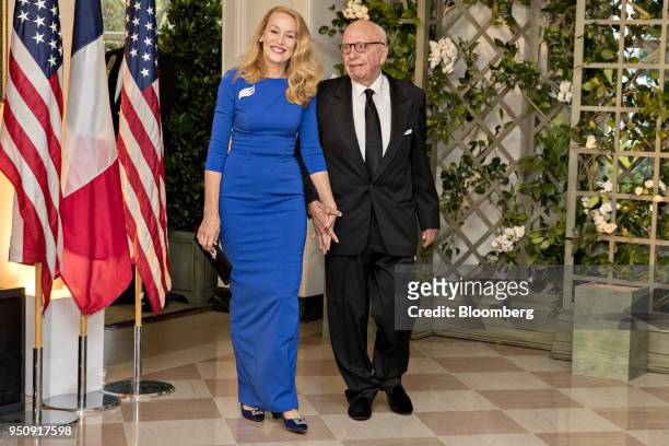 Rupert Murdoch, co-chairman and founder of Twenty-First Century Fox Inc., right, and Jerry Hall arrive for a state dinner in honor of French...
