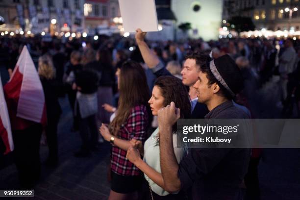 young people protesting - european manifest demonstration in krakow stock pictures, royalty-free photos & images