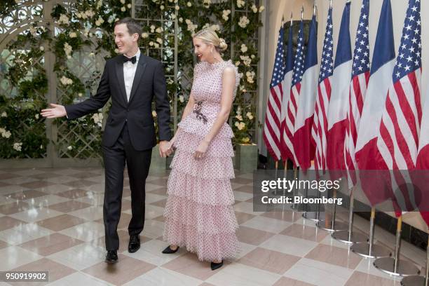 Ivanka Trump, assistant to U.S. President Donald Trump, right, and Jared Kushner, senior White House adviser, arrive for a state dinner in honor of...