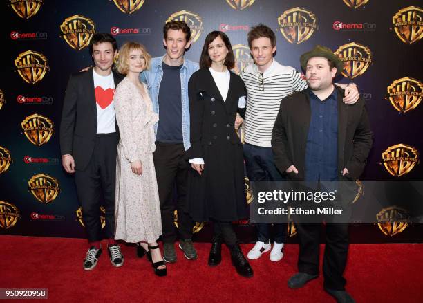 Actors Ezra Miller, Alison Sudol, Callum Turner, Katherine Waterston, Eddie Redmayne and Dan Fogler attend CinemaCon 2018 Warner Bros. Pictures...