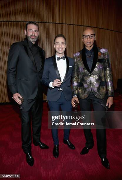 Georges LeBar, TIME editor Dan Macsai and RuPaul attend the 2018 Time 100 Gala at Jazz at Lincoln Center on April 24, 2018 in New York City.