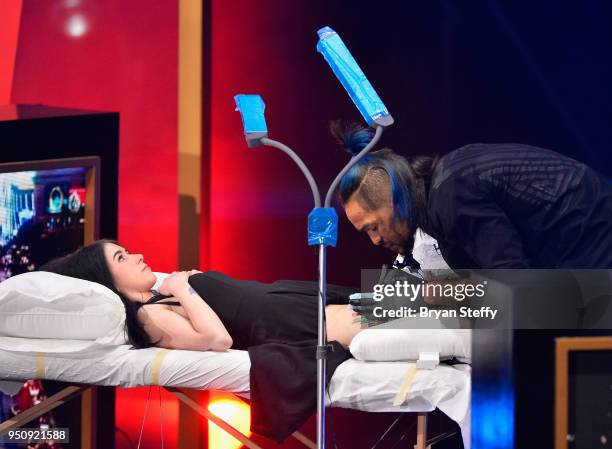 Anthony Michaels competes during the Ink Master Season 10 Finale at the Park Theater at Monte Carlo Resort and Casino in Las Vegas on April 19, 2018...