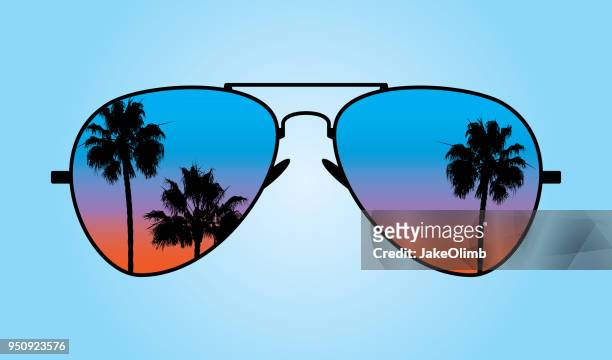 ilustrações, clipart, desenhos animados e ícones de óculos de sol, pôr-do-sol - reflexo efeito de luz