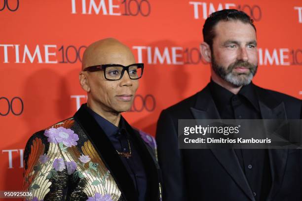 RuPaul and Georges LeBar attend the 2018 Time 100 Gala at Jazz at Lincoln Center on April 24, 2018 in New York City.