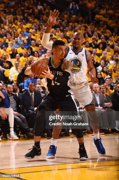 Danny Green of the San Antonio Spurs handles the ball against the Golden State Warriors in Game Five of Round One of the 2018 NBA Playoffs on April...