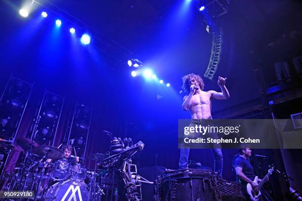 Tony Palermo, Jonny Hawkins, and Tobin Esperance of the band Nothing More performs at Mercury Ballroom on April 24, 2018 in Louisville, Kentucky.