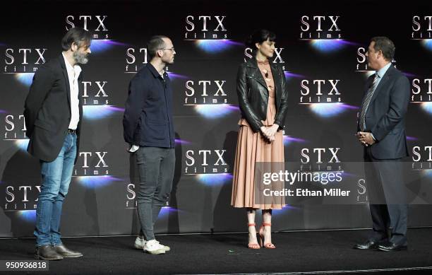 Director Baltasar Kormakur, actors Sam Claflin and Shailene Woodley and STXfilms Chairman Adam Fogelson speak onstage during the STXfilms...