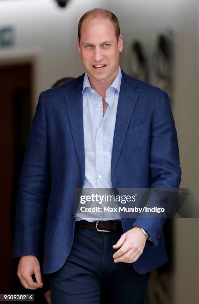 Prince William, Duke of Cambridge departs the Lindo Wing of St Mary's Hospital following the birth of his new baby son on April 23, 2018 in London,...
