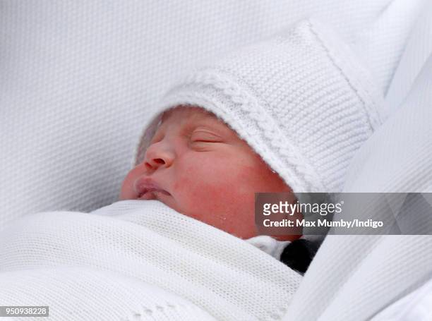 The newborn baby son of Prince William, Duke of Cambridge and Catherine, Duchess of Cambridge seen as they depart the Lindo Wing of St Mary's...