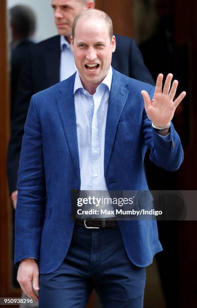 Prince William, Duke of Cambridge departs the Lindo Wing of St Mary's Hospital following the birth of his new baby son on April 23, 2018 in London,...