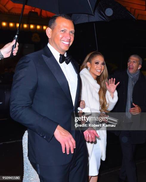 Jennifer Lopez, Alex Rodriguez and mother Guadalupe are seen arriving to the Polo Bar after attending Time 100 Event in Manhatttan on April 24, 2018...