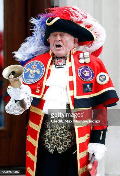 Town Crier Tony Appleton makes an announcement that Catherine, Duchess of Cambridge has given birth to a baby boy at the Lindo Wing of St Mary's...
