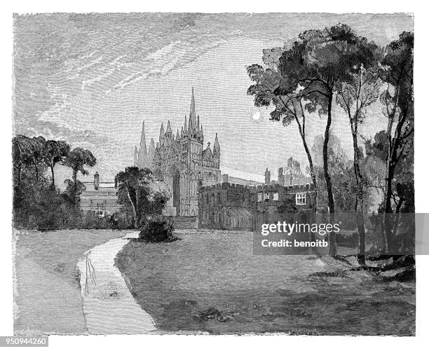 peterborough cathedral in england - cambridgeshire stock illustrations