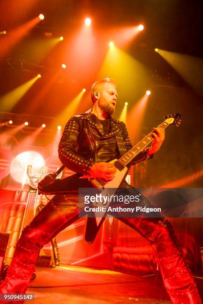 Andy Sneap of Judas Priest performs on stage at Veterans Memorial Coliseum in Portland, Oregon on April 17, 2018.