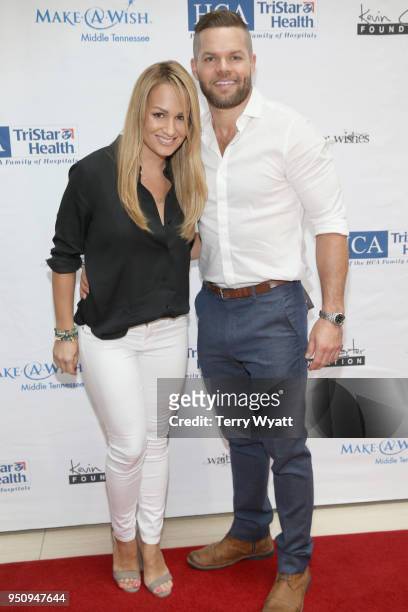 Sports broadcaster Jenn Brown and actor Wes Chatham attend the 17th annual Waiting for Wishes celebrity dinner at The Palm on April 24, 2018 in...