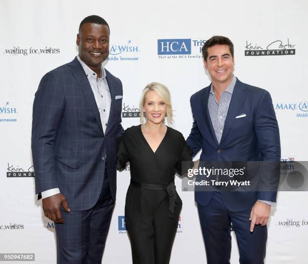 Host Kevin Carter, TV personality Dana Perino and TV host Jesse Watters attend the 17th annual Waiting for Wishes celebrity dinner at The Palm on...