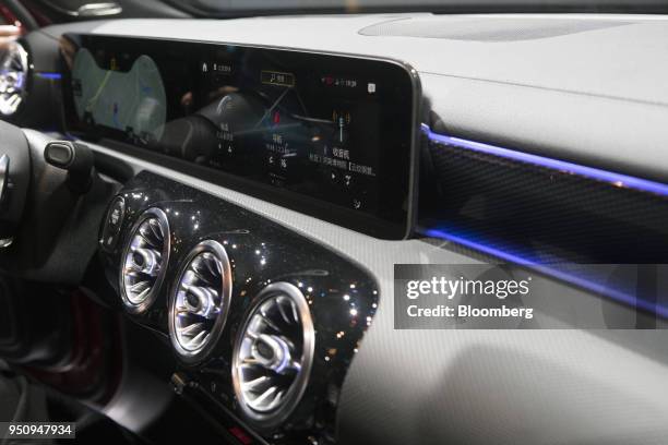 The dashboard of a new Mercedes-Benz A-Class sedan seen during a premiere event in Beijing, China, on Tuesday, April 24, 2018. In the past couple of...