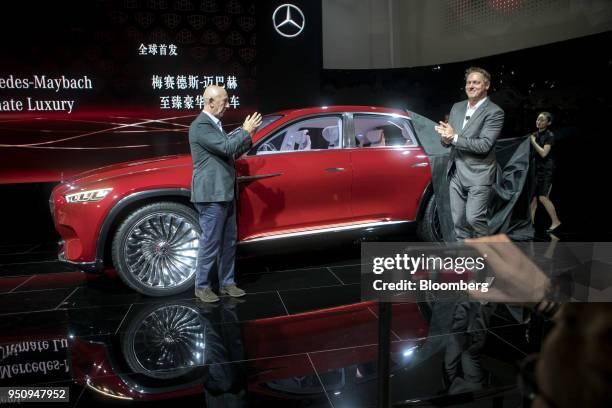 Nicholas Speeks, president and chief executive officer of Mercedes-Benz China Ltd., left, and Gorden Wagener, chief design officer at Daimler AG,...