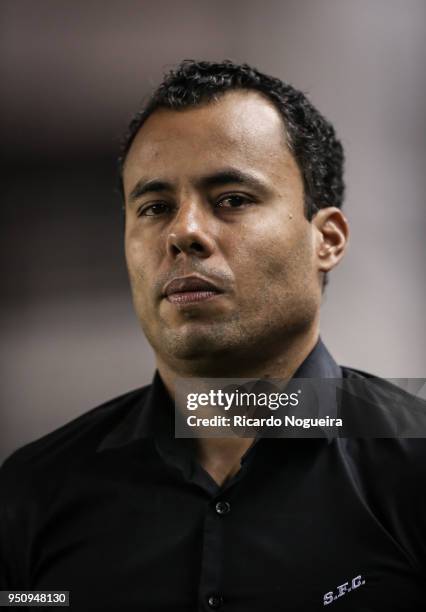 Jair Ventura headcoach of Santos during the match between Santos and Estudiantes as a part of Copa Libertadores 2018 at Vila Belmiro Stadium on April...